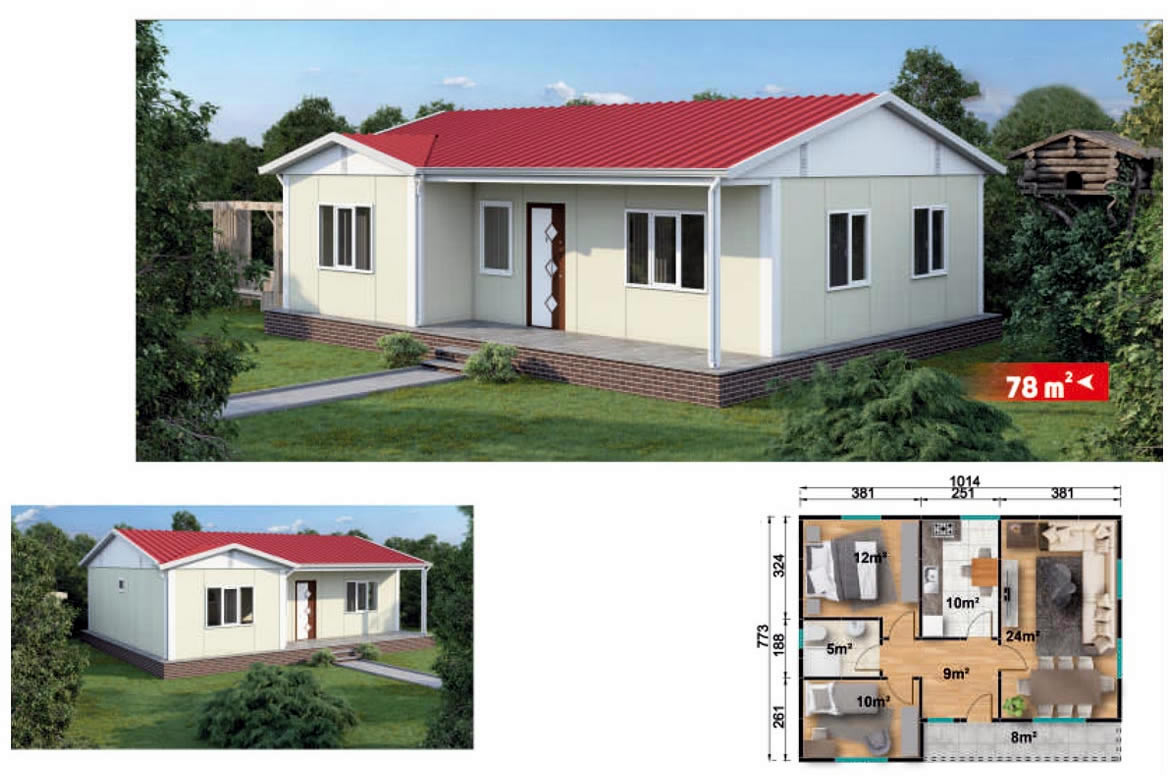 SerPan Prefabrik Tek Katlı Ev Modeli 2 - 78 m2