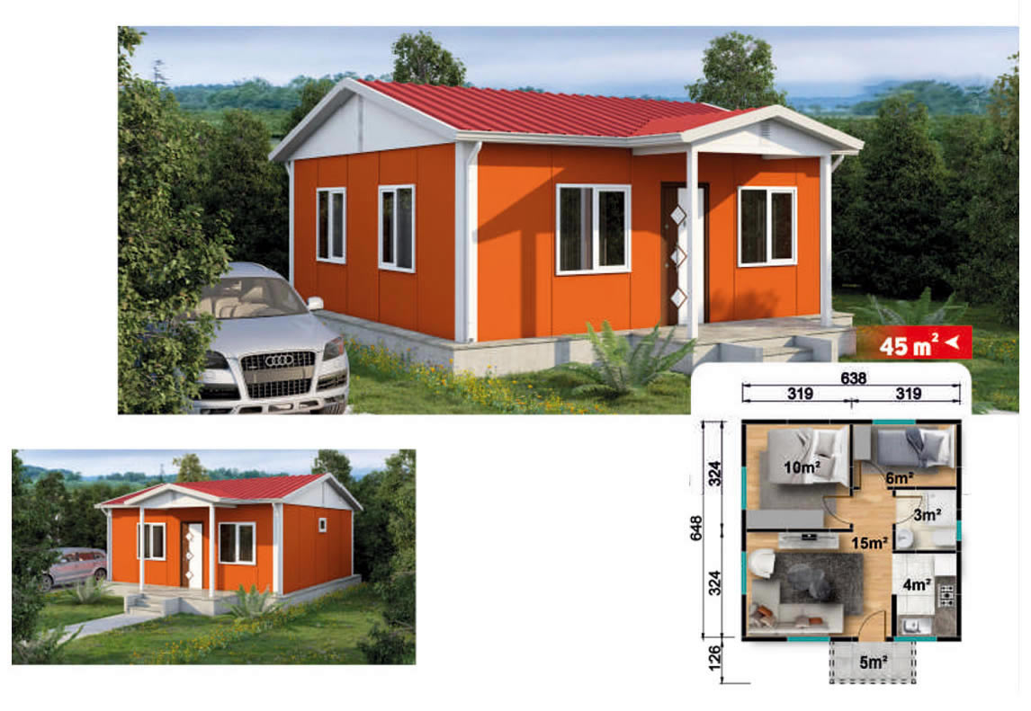 SerPan Prefabrik Tek Katlı Ev Modeli 6 - 45 m2